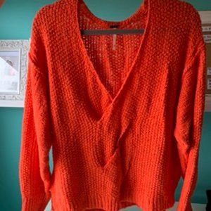 Free People Orange V-Neck Sweater